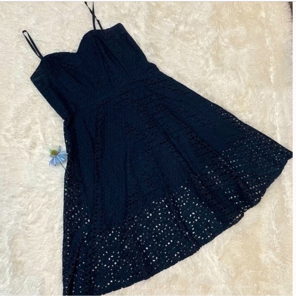 Ann Taylor Convertible Navy  Eyelet Sundress With Removable Straps Size 14